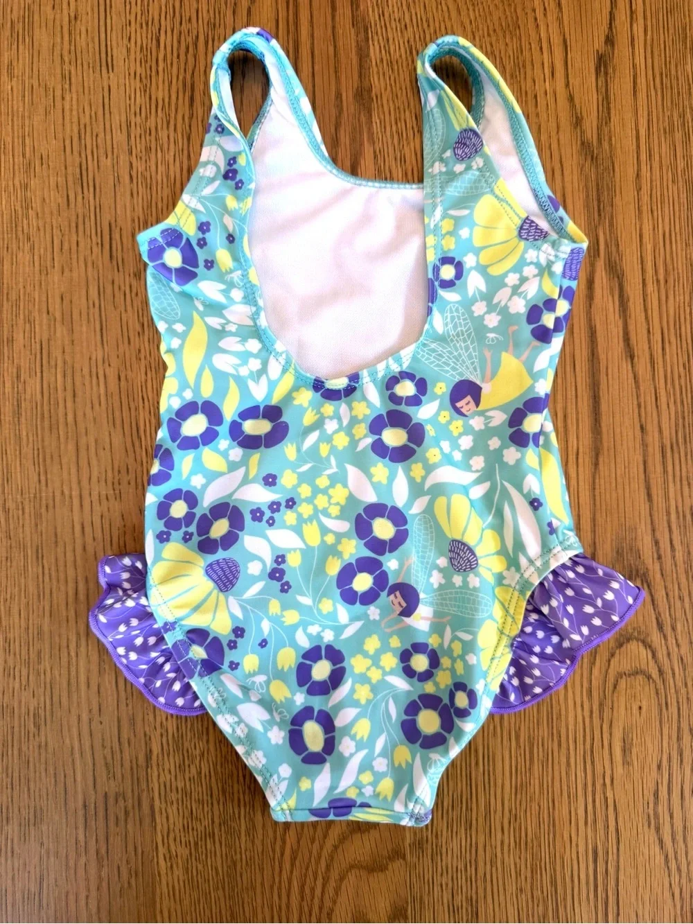 Flap Happy Girls 2T One Piece Swimsuit Aqua Purple Floral Fairy Ruffle NWT